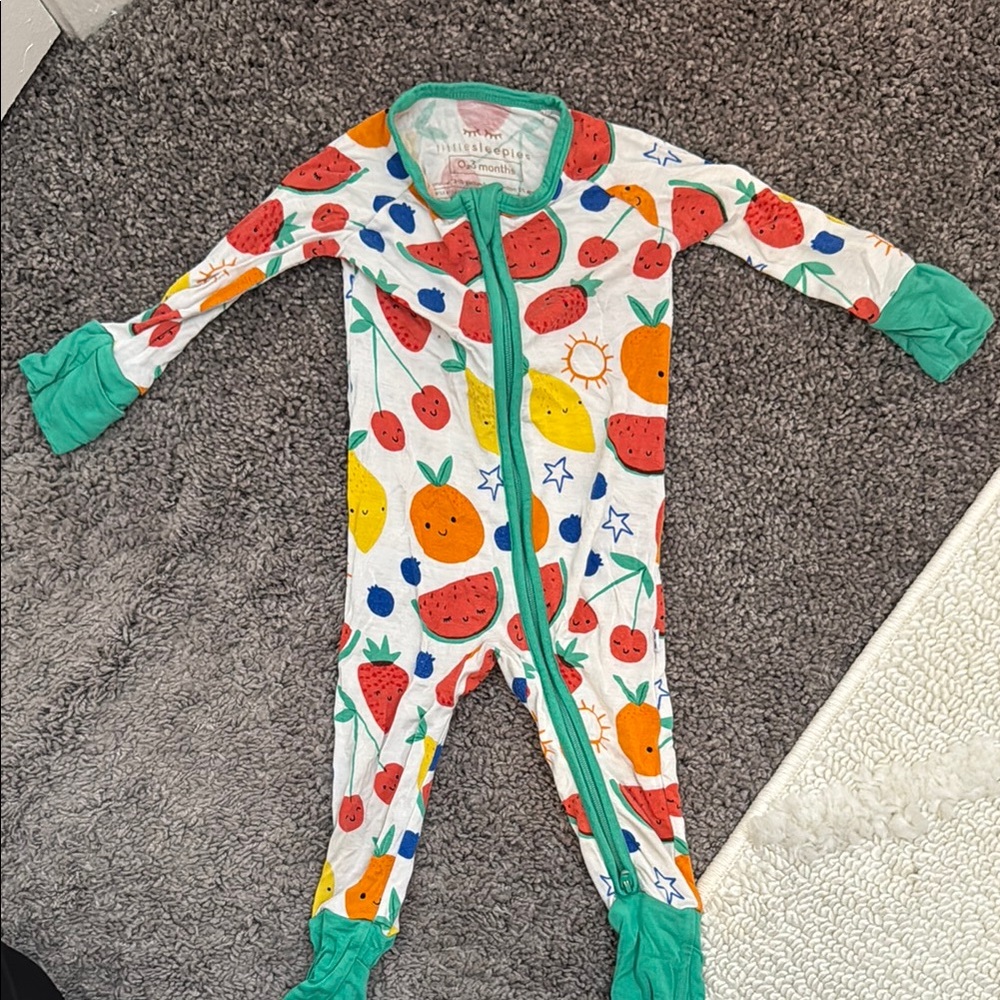 Little Sleepies White and Green Footies with Playful Fruit Print